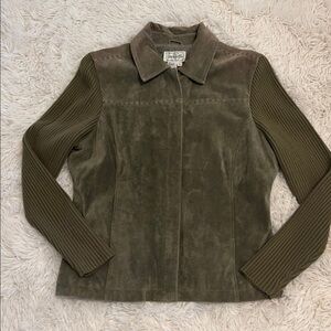 Live a Little Olive Suede Sweater Sleeve Whipstitch Jacket Blazer